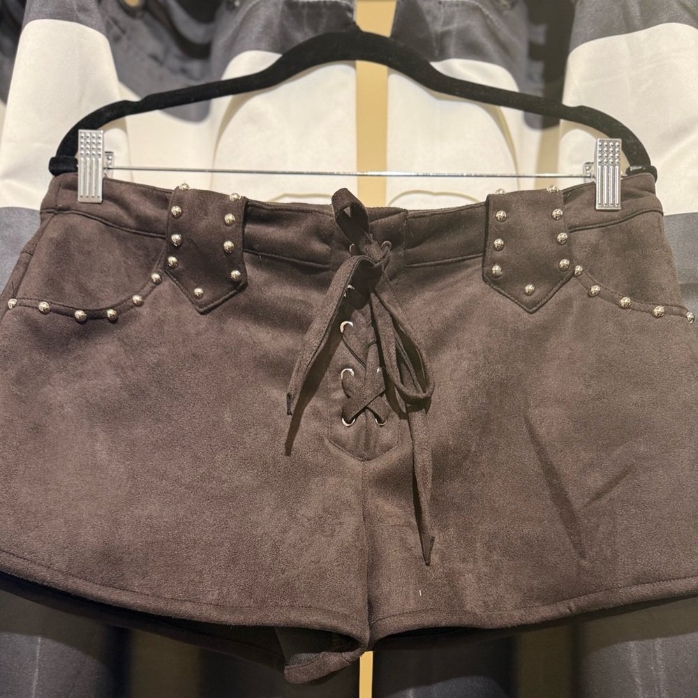 Vigoss Dark Brown Faux Suede High Waist Women's Short Shorts